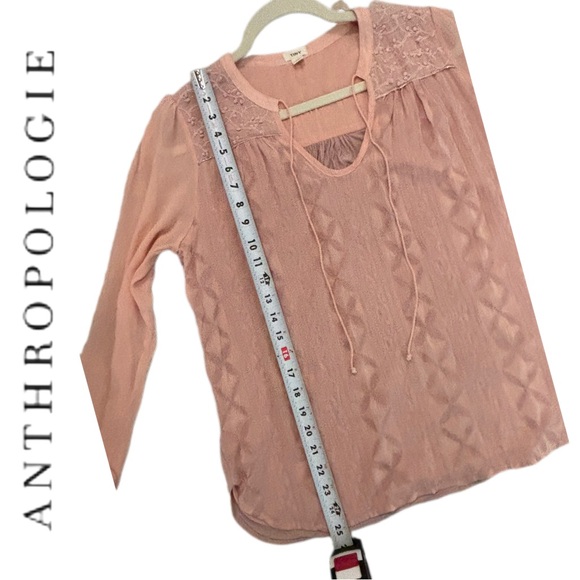 Tiny by Anthropologie Pink Tie Neck Long Sleeve Peasant Blouse Size Medium EUC - Picture 11 of 15